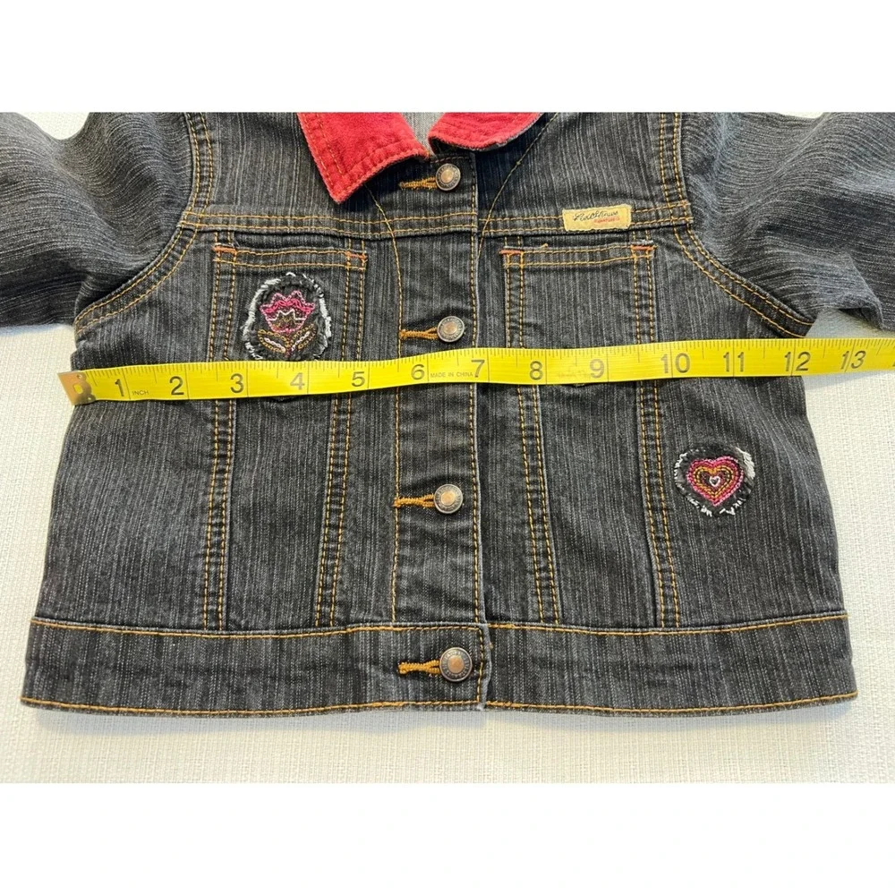 Levi‎ Strauss Signature Girls 24M Dark Wash Denim Jacket Red Corduroy Collar